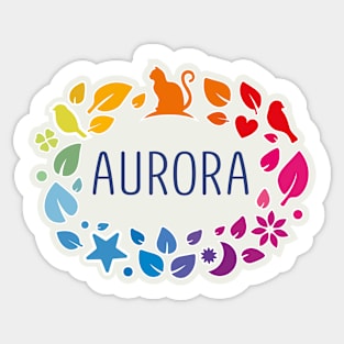 Aurora name with colorful leaves Sticker